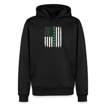 Drapeau américain américain avec trèfles pour Saint Patrick - Sweat à capuche Premium bio Homme - noir - Devant - Nico (187cm)