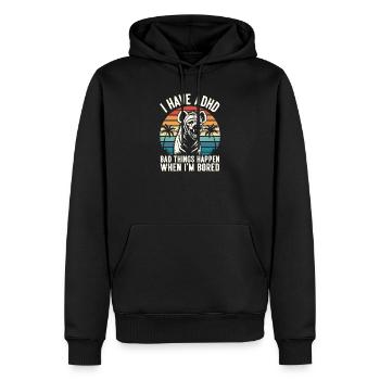 Hyène humoristique TDAH – Quand je m’ennuie eskali - Sweat à capuche Premium bio Homme - noir - Devant - Nico (187cm)