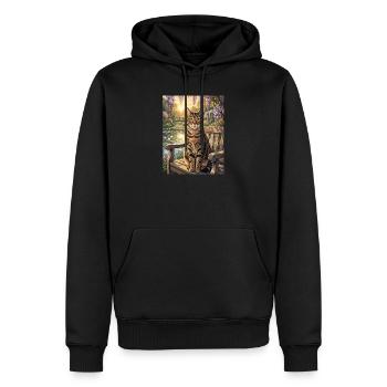 Chat tigré dans le jardin de glicine sereine - Sweat à capuche Premium bio Homme - noir - Devant - Nico (187cm)