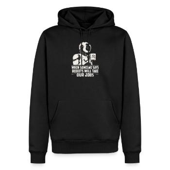 Roboter 404: Roboter übernehmen unsere Jobs - Männer Premium Bio Hoodie - Schwarz - Vorne - Nico (187cm)
