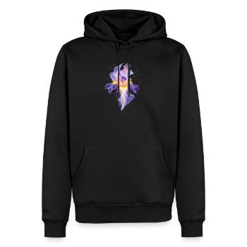 Motif floral abstrait de la fleur d’iris lumineuse - Sweat à capuche Premium bio Homme - noir - Devant - Nico (187cm)