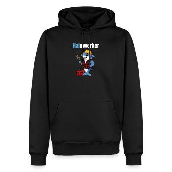 Haimwerker – Lustiger Hai Handwerker - Männer Premium Bio Hoodie - Schwarz - Vorne - Nico (187cm)