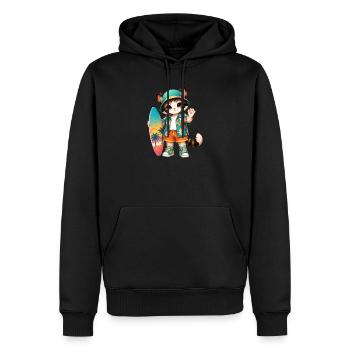 Kawaii tropical surfer cat - Men’s Premium Organic Hoodie - black - Front - Nico (187cm)