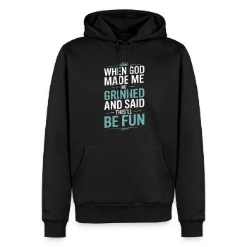 Quand Dieu m’a fait, il a souri ! - Sweat à capuche Premium bio Homme - noir - Devant - Nico (187cm)