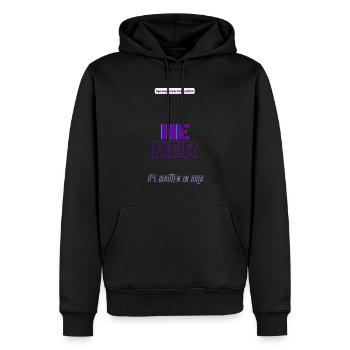 #pronounsarebeautiful he/her - Sweat à capuche Premium bio Homme - noir - Devant - Nico (187cm)