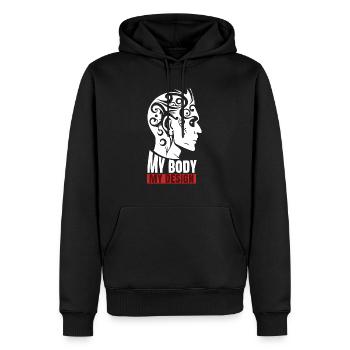 Angenehme, fröhliche Männer von Tätowierungen, die sagen - Männer Premium Bio Hoodie - Schwarz - Vorne - Nico (187cm)