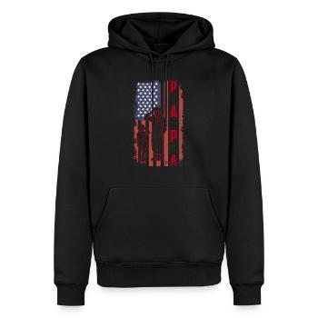 Papa États-Unis Drapeau Père Fête des pères Militaires Soldats - Sweat à capuche Premium bio Homme - noir - Devant - Nico (187cm)