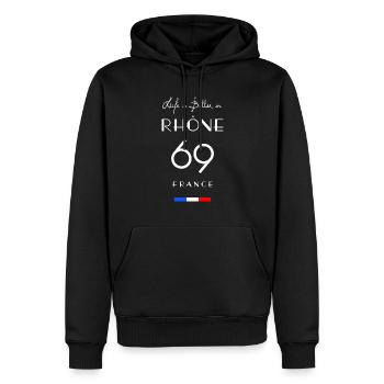 Life is better in RHÔNE Number 69 Auvergne France - Sweat à capuche Premium bio Homme - noir - Devant - Nico (187cm)