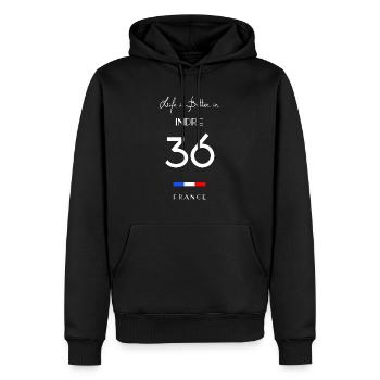 Life is better in INDRE Number 36 Centre Berry FRA - Men’s Premium Organic Hoodie - black - Front - Nico (187cm)