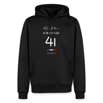 Life in LOIR-ET-CHER 41 Le Cœur Val de Loire - Sweat à capuche Premium bio Homme - noir - Devant - Nico (187cm)