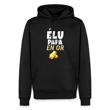 Mon Papa Vaut De L'Or Elu Papa En Or - Sweat à capuche Premium bio Homme - noir - Devant - Nico (187cm)