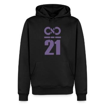 Unendlich durch 21 Millionen Bitcoin - Männer Premium Bio Hoodie - Schwarz - Vorne - Nico (187cm)