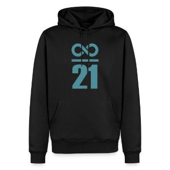 Unendlich durch 21 Millionen Bitcoin - Männer Premium Bio Hoodie - Schwarz - Vorne - Nico (187cm)