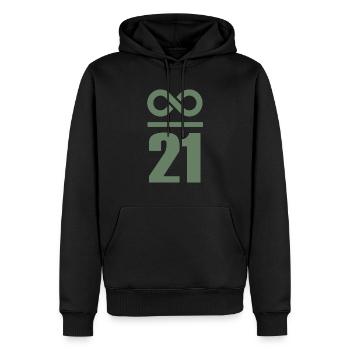 Unendlich durch 21 Millionen Bitcoin - Männer Premium Bio Hoodie - Schwarz - Vorne - Nico (187cm)