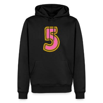 5. 5 ANS. 5e ANNIVERSAIRE. ANNIVERSAIRE 5 ANS - Sweat à capuche Premium bio Homme - noir - Devant - Nico (187cm)