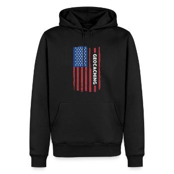 Geocacher Us Flag Geocaching - Männer Premium Bio Hoodie - Schwarz - Vorne - Nico (187cm)