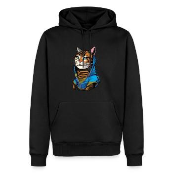 Cool illustration of a cat with hoodie - Men’s Premium Organic Hoodie - black - Front - Nico (187cm)