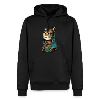 Cool illustration of a cat with hoodie - Men’s Premium Organic Hoodie - black - Front - Nico (187cm)