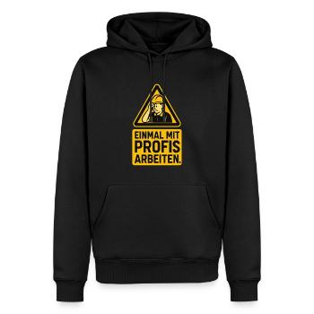 Working with professionals for once - Schild Design - Men’s Premium Organic Hoodie - black - Front - Nico (187cm)