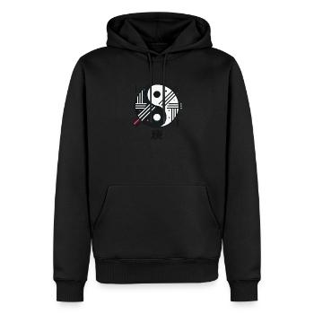 „Chōwa – Moderne Harmonie“ - Männer Premium Bio Hoodie - Schwarz - Vorne - Nico (187cm)