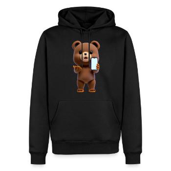 Bär mit Smartphone - Männer Premium Bio Hoodie - Schwarz - Vorne - Nico (187cm)