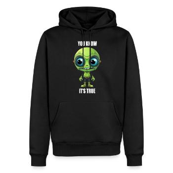 Tête de cyborg extraterrestre vert avec des dents - « Vous le savez » - Sweat à capuche Premium bio Homme - noir - Devant - Nico (187cm)