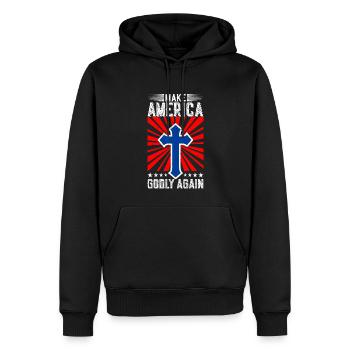 Rendre l’Amérique pieuse, aimer à nouveau la foi de Dieu - Sweat à capuche Premium bio Homme - noir - Devant - Nico (187cm)