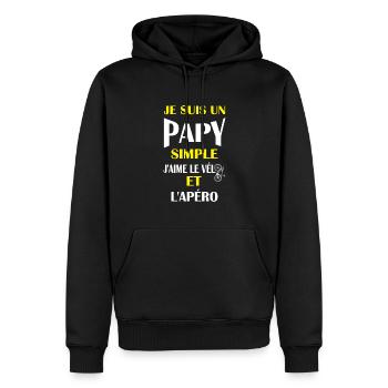 Je suis un papy simple j'aime le vélo et l'apéro - Sweat à capuche Premium bio Homme - noir - Devant - Nico (187cm)