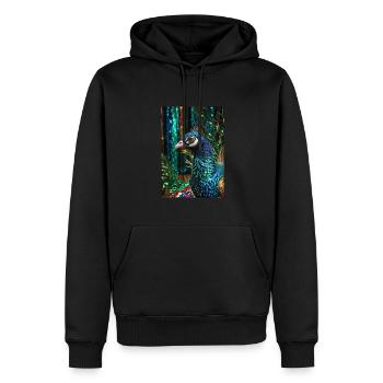 pfau,bunt,pailetten,metallisch,blau - Männer Premium Bio Hoodie - Schwarz - Vorne - Nico (187cm)
