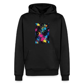 taches de couleur, éclaboussure, couleur, blobs, coloré - Sweat à capuche Premium bio Homme - noir - Devant - Nico (187cm)