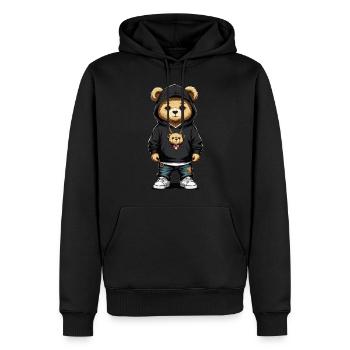 Teddy Bär als Gangster mit Hoodie und Halskette - Männer Premium Bio Hoodie - Schwarz - Vorne - Nico (187cm)