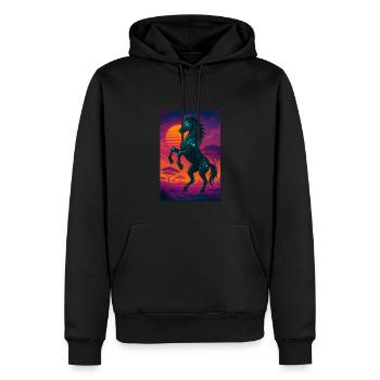 Comic-Cyberpferd – Neon-Style mit futuristischem V - Männer Premium Bio Hoodie - Schwarz - Vorne - Nico (187cm)