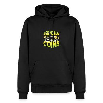 Collectionneur de pièces de monnaie - Sweat à capuche Premium bio Homme - noir - Devant - Nico (187cm)