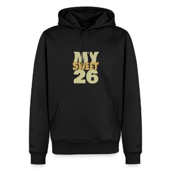 26 - Men’s Premium Organic Hoodie - black - Front - Nico (187cm)