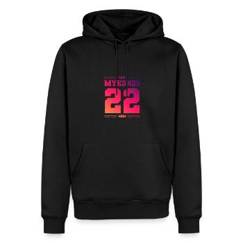 Mykonos 22 - Männer Premium Bio Hoodie - Schwarz - Vorne - Nico (187cm)