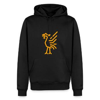 Simple Line Drawn Liver bird in Gold - Men’s Premium Organic Hoodie - black - Front - Nico (187cm)