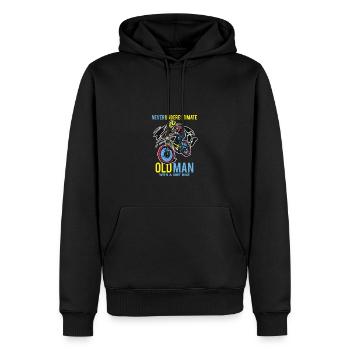 Motocross -Zitat unterschätzt nie einen alten Mann - Männer Premium Bio Hoodie - Schwarz - Vorne - Nico (187cm)