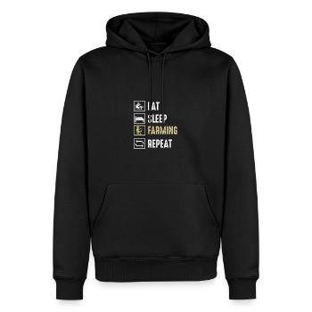 Funny quote eating sleep breeding repetition - Men’s Premium Organic Hoodie - black - Front - Nico (187cm)