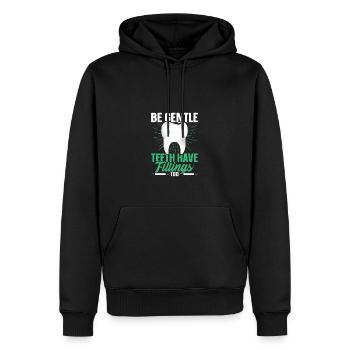 Sei sanfte Zähne haben auch Füllungen - Männer Premium Bio Hoodie - Schwarz - Vorne - Nico (187cm)