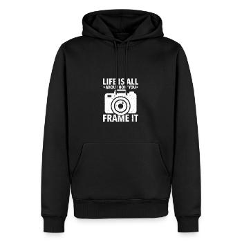La vie dépend de la façon dont vous la formulez - Sweat à capuche Premium bio Homme - noir - Devant - Nico (187cm)