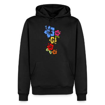 Hibiskus Blüten bunte Hawaii Blumen Sommer - Männer Premium Bio Hoodie - Schwarz - Vorne - Nico (187cm)