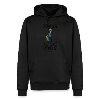 70 ans vieux monsieur anniversaire humour moi - Sweat à capuche Premium bio Homme - noir - Devant - Nico (187cm)