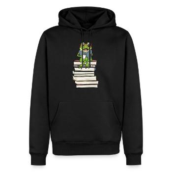 Frog Reading Books Literature Coffee - Men’s Premium Organic Hoodie - black - Front - Nico (187cm)