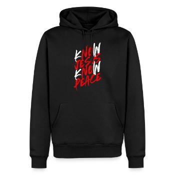 Know Jesus Know Peace kennen - Christliche Kleidung - Männer Premium Bio Hoodie - Schwarz - Vorne - Nico (187cm)