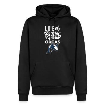 Lustiges Zitatleben ist besser mit Orcas - Männer Premium Bio Hoodie - Schwarz - Vorne - Nico (187cm)