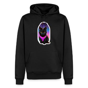 petit chat noir et espace - Sweat à capuche Premium bio Homme - noir - Devant - Nico (187cm)