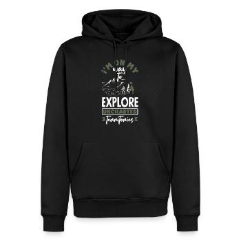 Je suis en route pour explorer des territoires inexplorés - Sweat à capuche Premium bio Homme - noir - Devant - Nico (187cm)