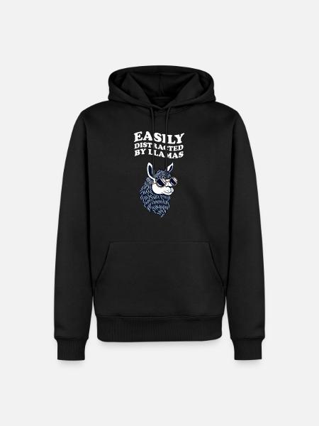 Easily Distracted By Llamas Llama Alpaca Retro - Men’s Premium Organic Hoodie - black