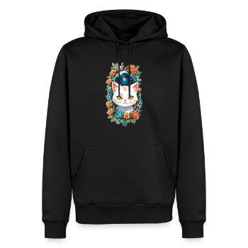 Katze und Blume Aquarell - Männer Premium Bio Hoodie - Schwarz - Vorne - Nico (187cm)