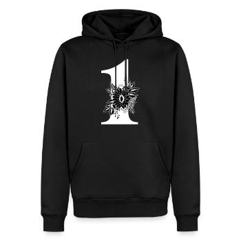 Nummer 1 Schwarze Blumen - 1. Blumenjubiläum - Männer Premium Bio Hoodie - Schwarz - Vorne - Nico (187cm)